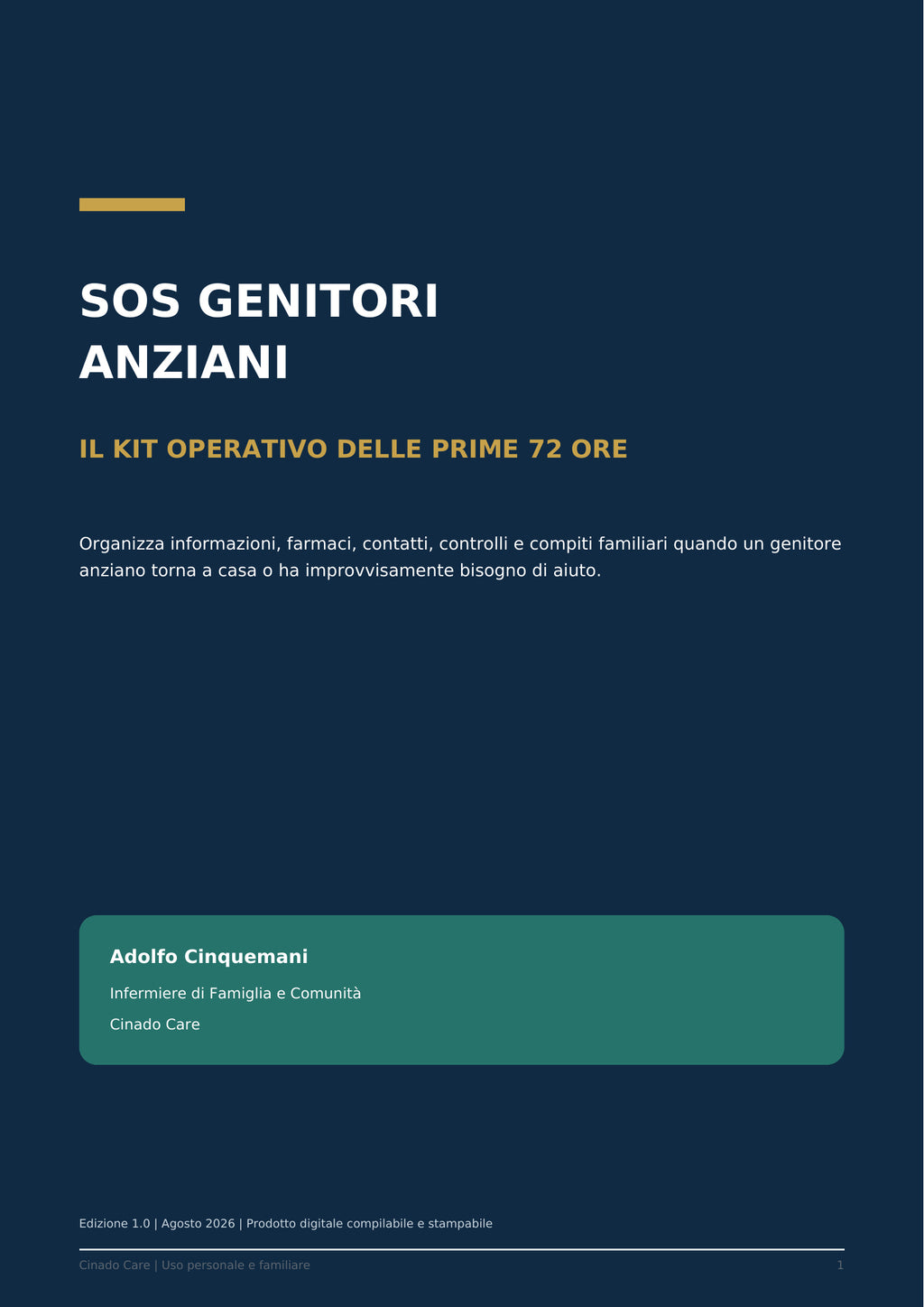 SOS Genitori Anziani – kit operativo delle prime 72 ore